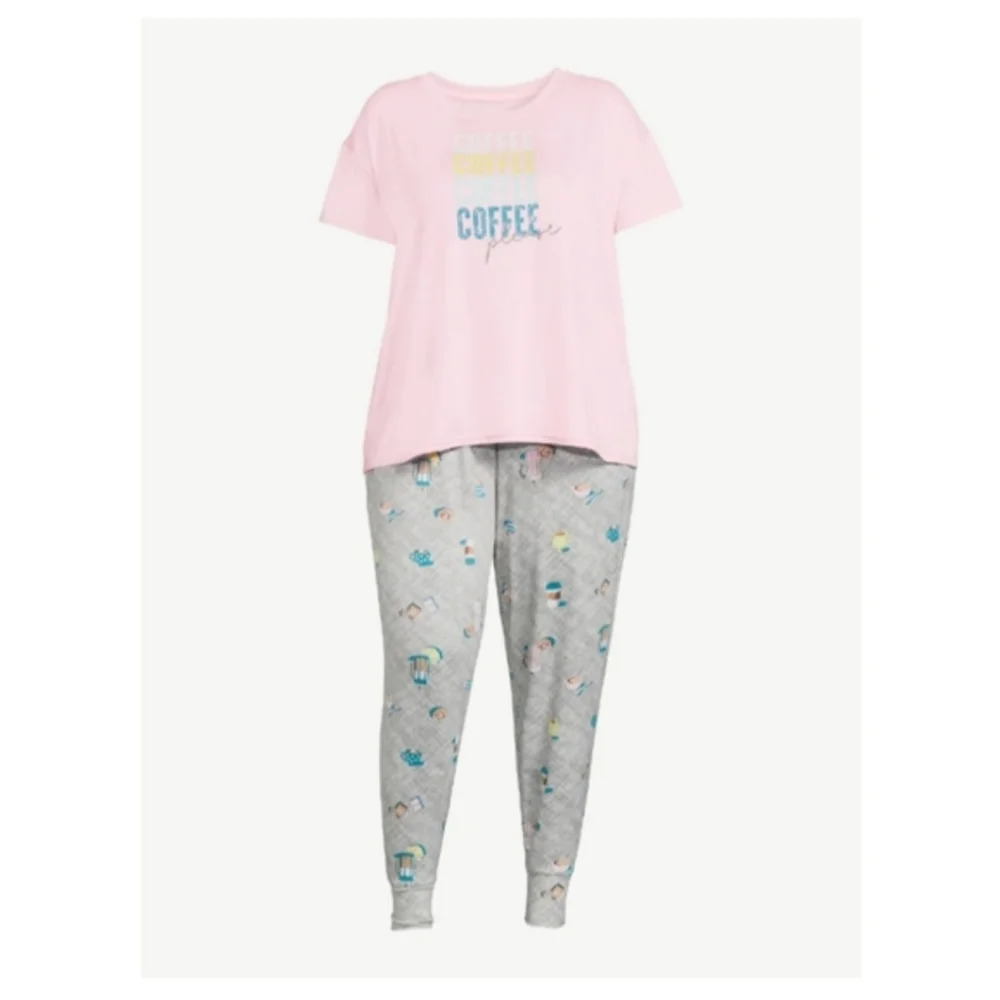 JoySpun Women's Size XL (16-18) Joggers Pajama Set "Coffee Please" Lounge Set